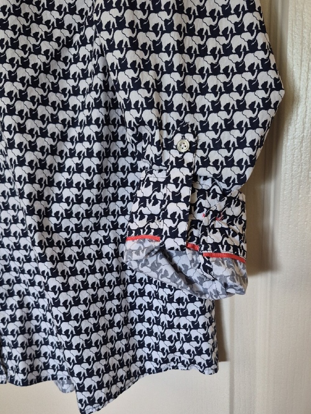 Charter Club Navy and White Elephant-Print Button Down Blouse Cotton Size 16 - Picture 8 of 13